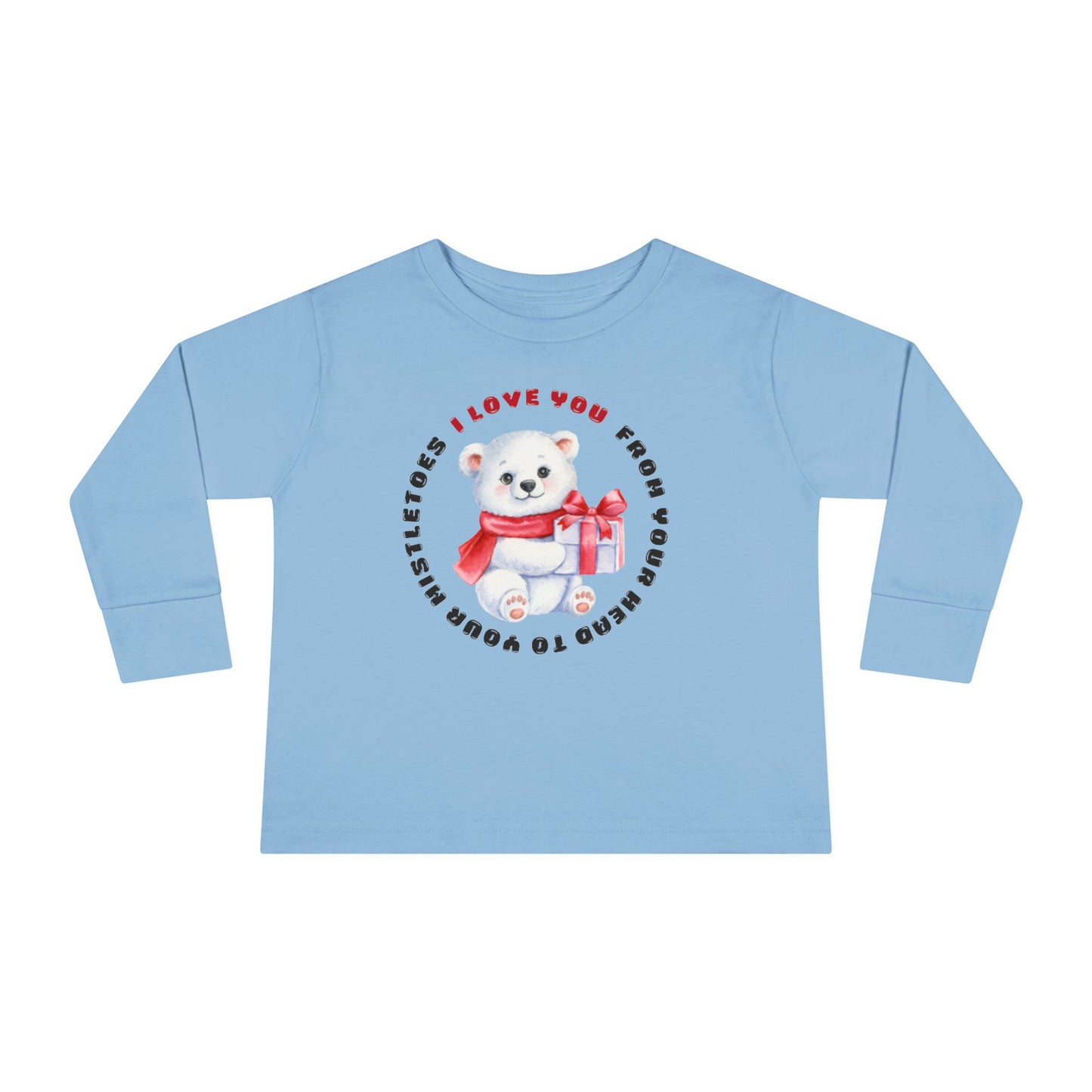 Toddler Long Sleeve Christmas Sweater  — 'I Love You from your head to your mistletoes' Polar Bear with Gift Decal