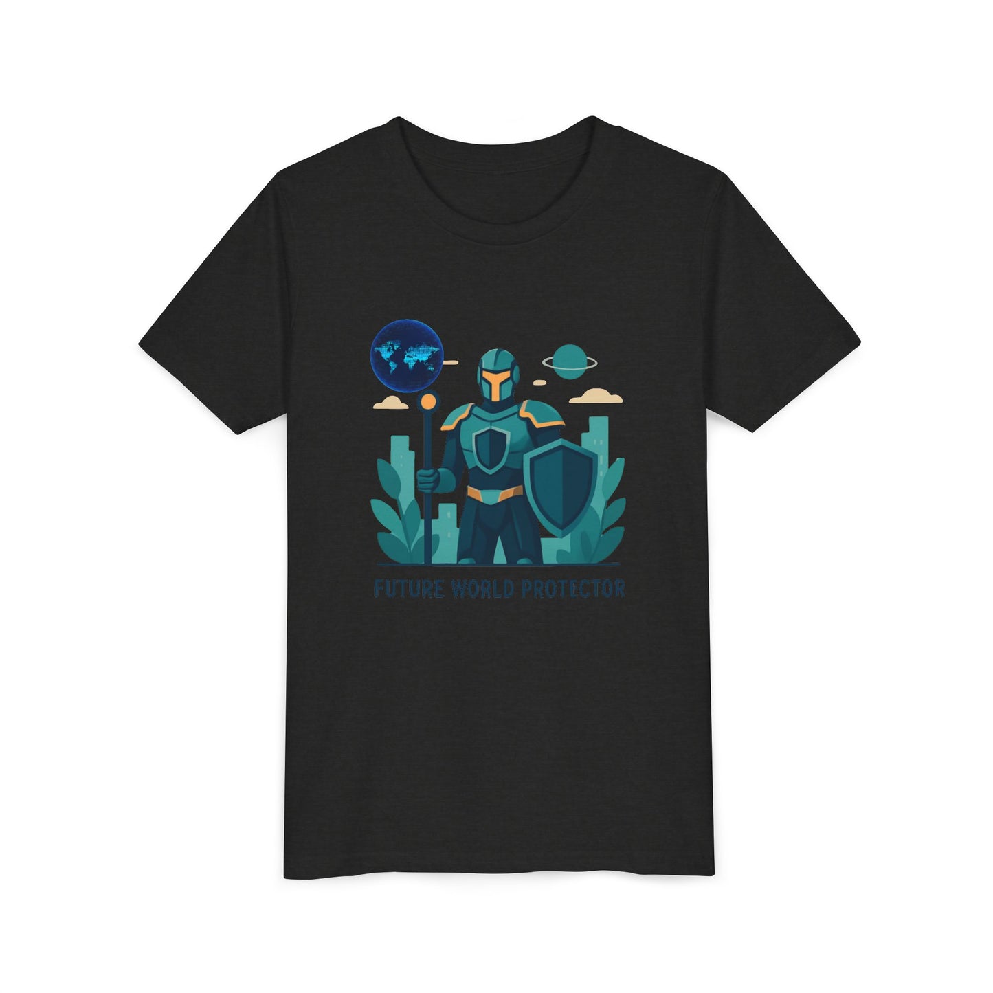 Youth Tee — "Future World Protector" Space Knight Graphic Shirt