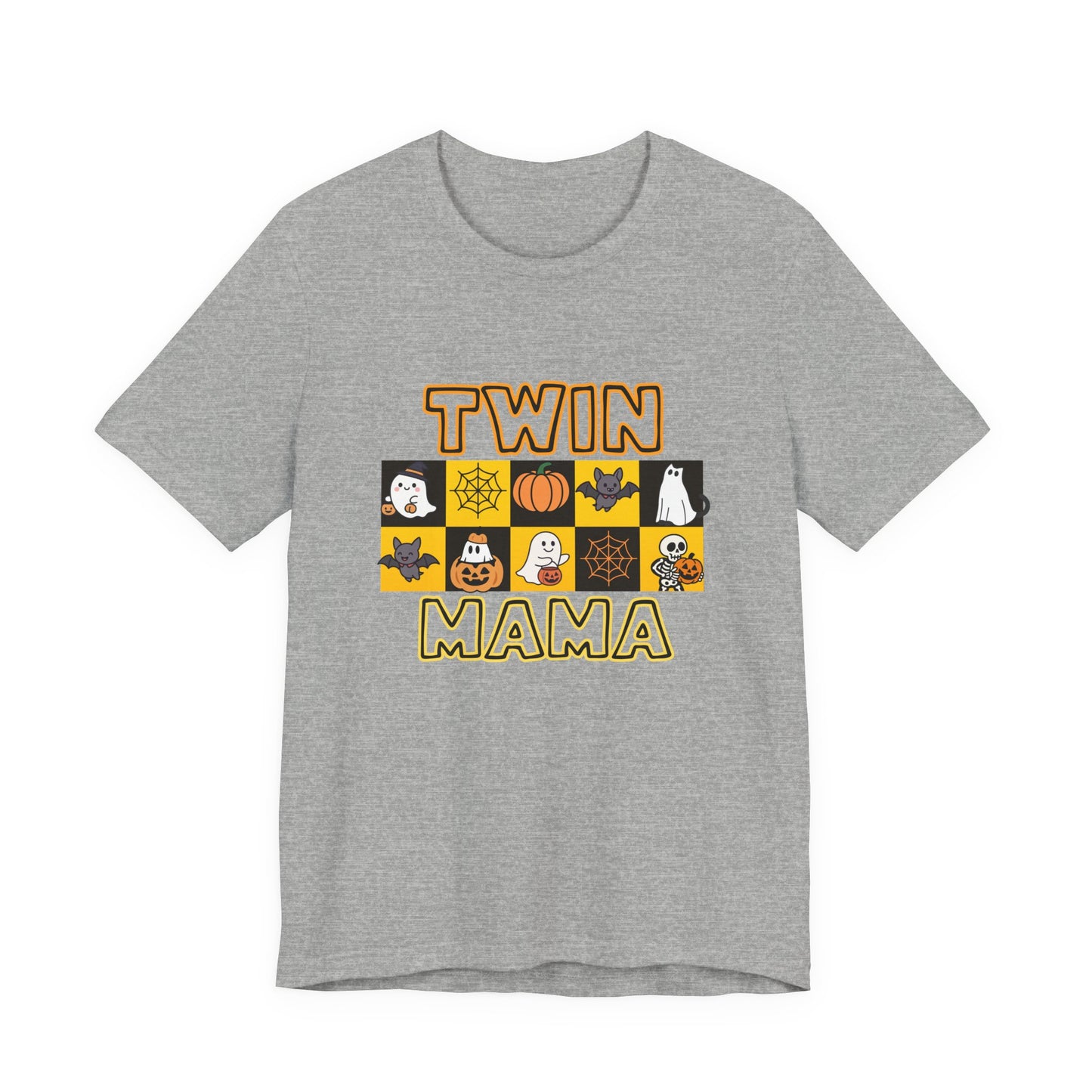Twin Mama Halloween Tee – Cute Spooky Checkerboard Shirt for Twin Moms