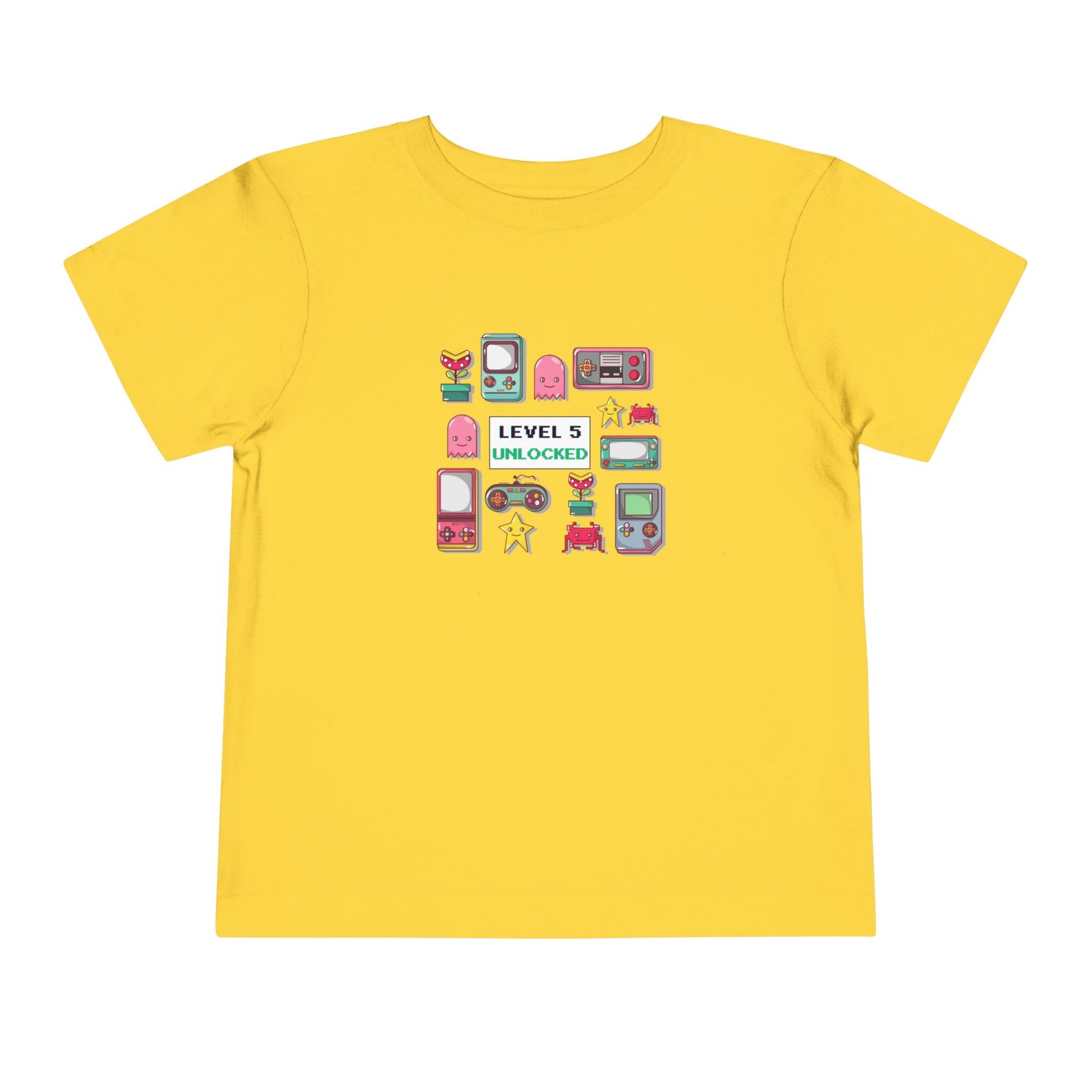 5th Birthday Tee — "Level 5 Unlocked" Retro Game Icons