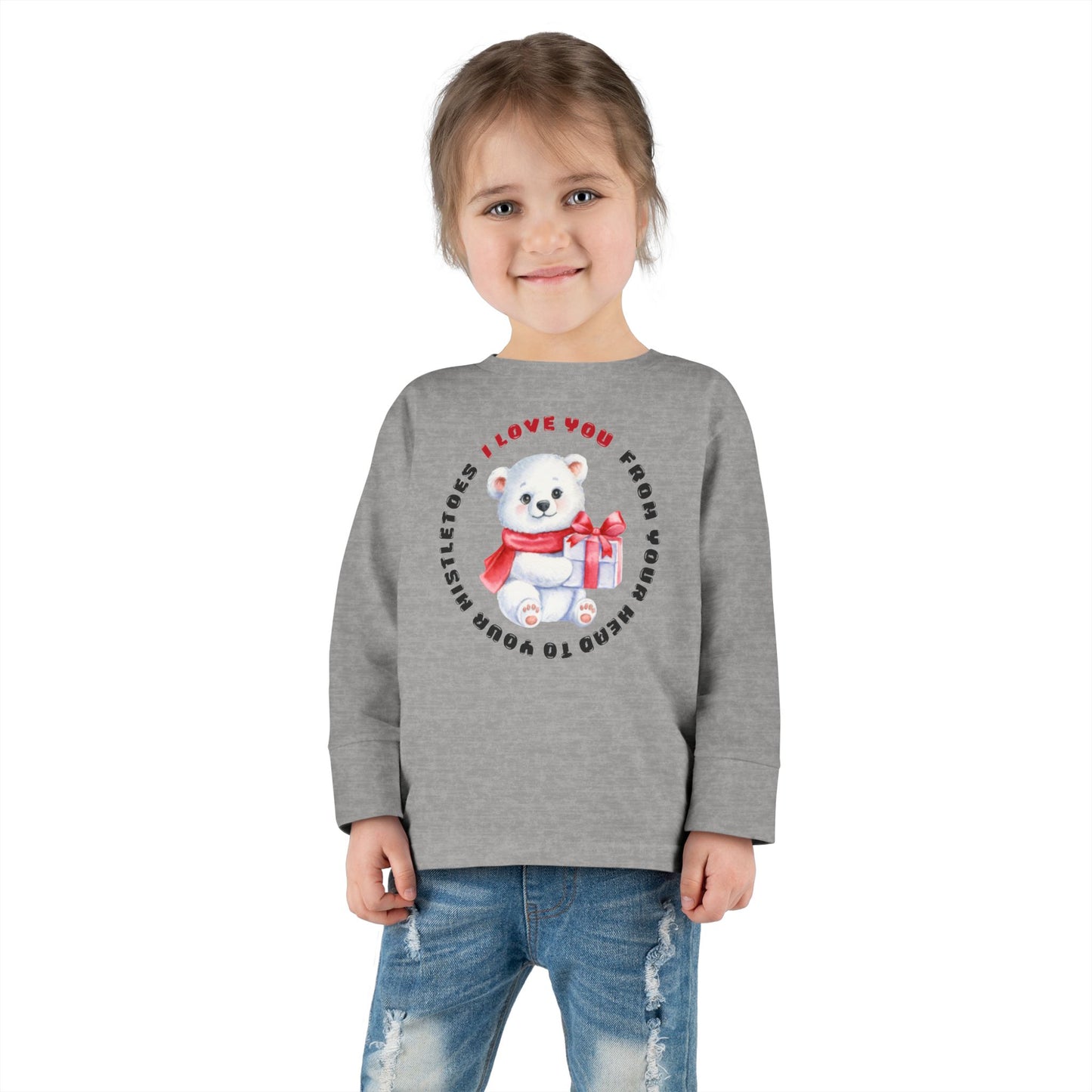 Toddler Long Sleeve Christmas Sweater  — 'I Love You from your head to your mistletoes' Polar Bear with Gift Decal