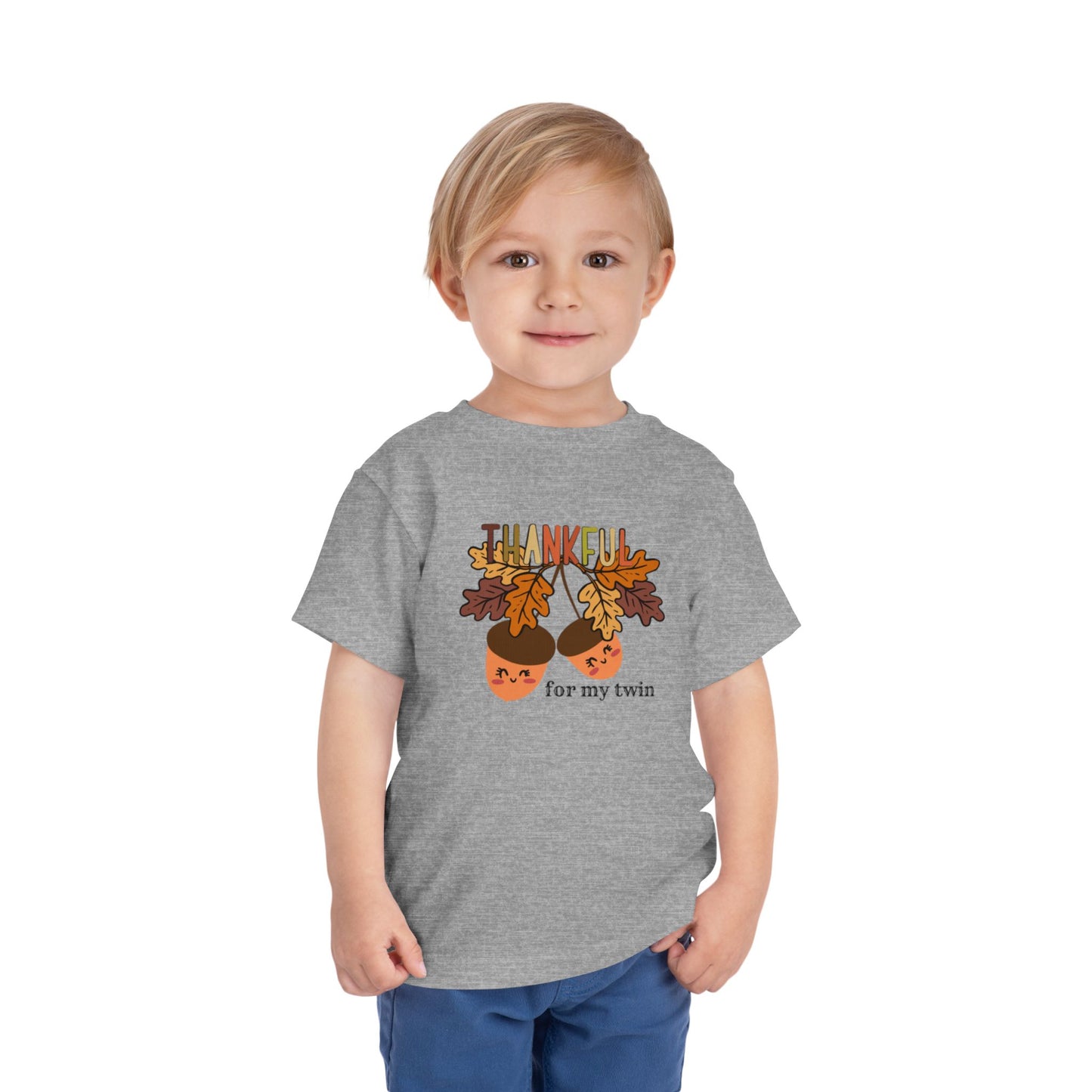 Thankful for My Twin Toddler Tee — Fall Acorn & Leaves Thanksgiving Shirt