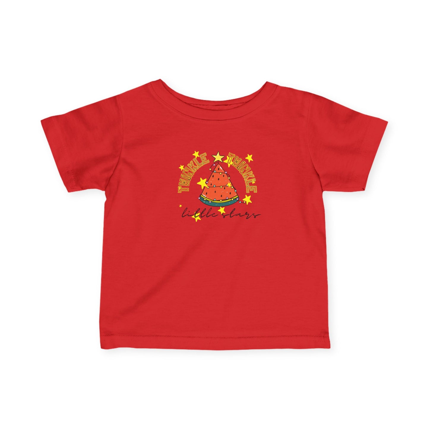 Twinkle, Twinkle, Little Stars- Watermelon Christmas Tree Baby T‑Shirt