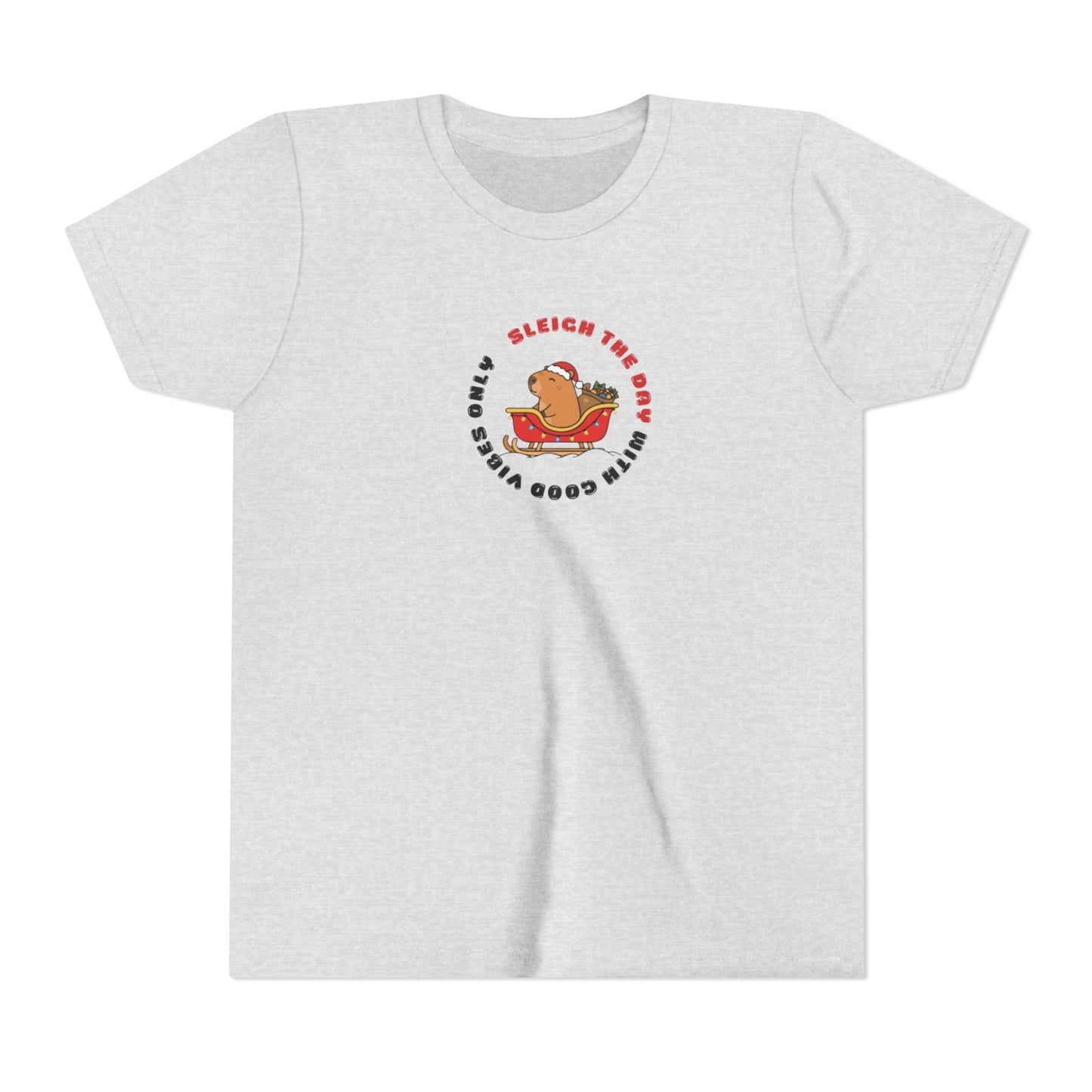 Youth Tee — 'Sleigh The Day' Capybara on Sled Christmas Shirt