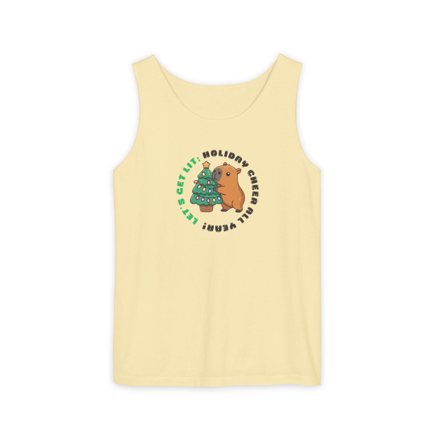 Unisex Holiday Cheer Tank Top — "Get Lit" Christmas Tree & Capybara Graphic