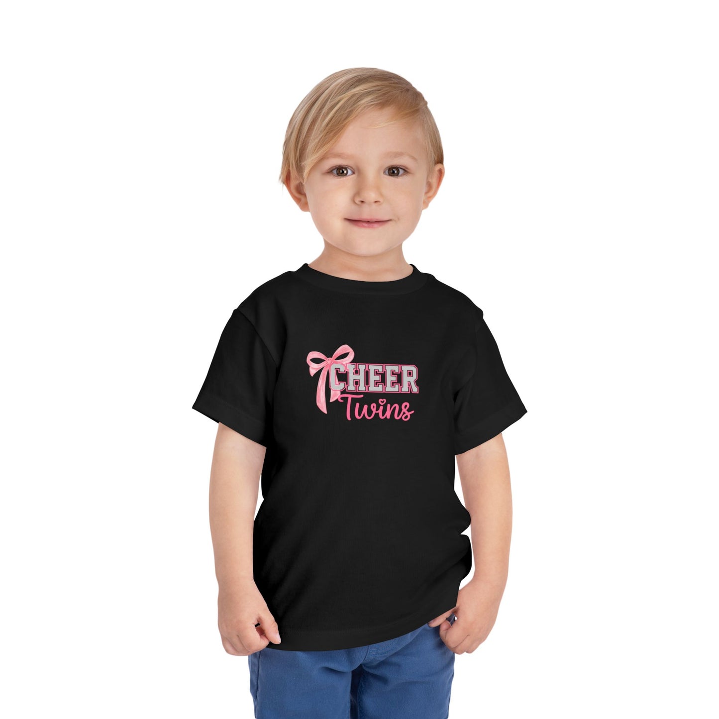 Toddler Tee - "Cheer Twins" Pink Bow Graphic