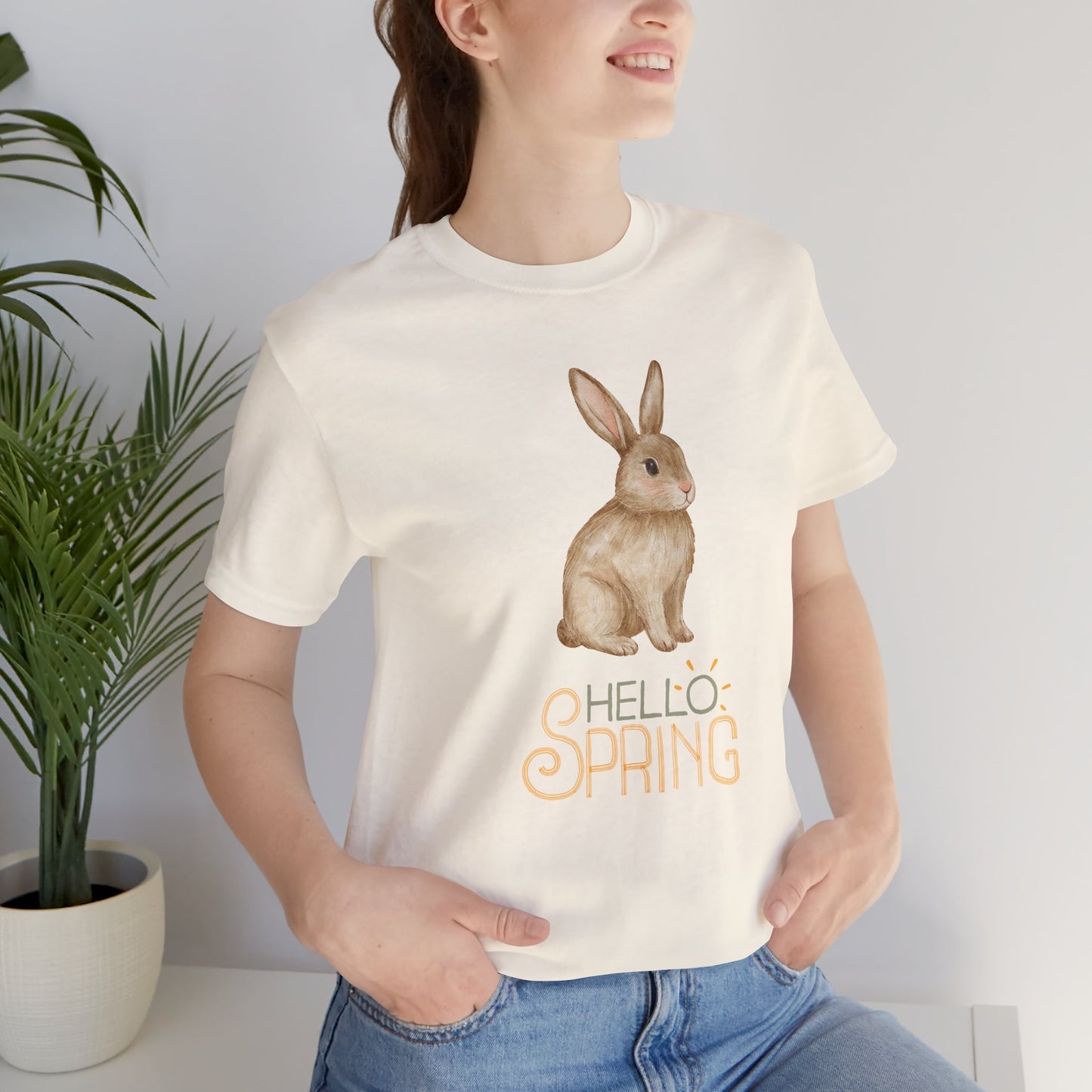 Hello Spring Bunny T-Shirt — Cute Watercolor Rabbit Spring Tee