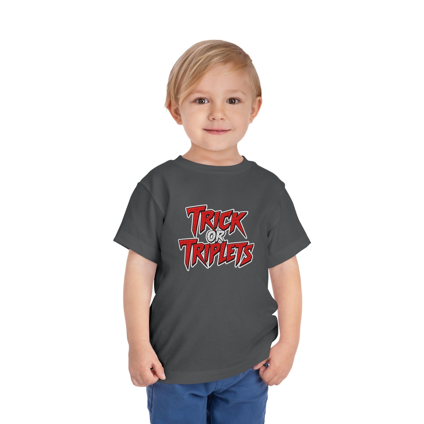 Triplet Toddler - Spiderman Shirt — "Trick or Triplets" Halloween Graphic (2 to 5 years old)