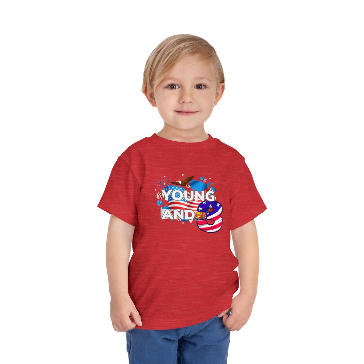 3rd Birthday- "Young and Free" USA Toddler Tee – Cute Kids' Unisex Shirt with Patriotic Design
