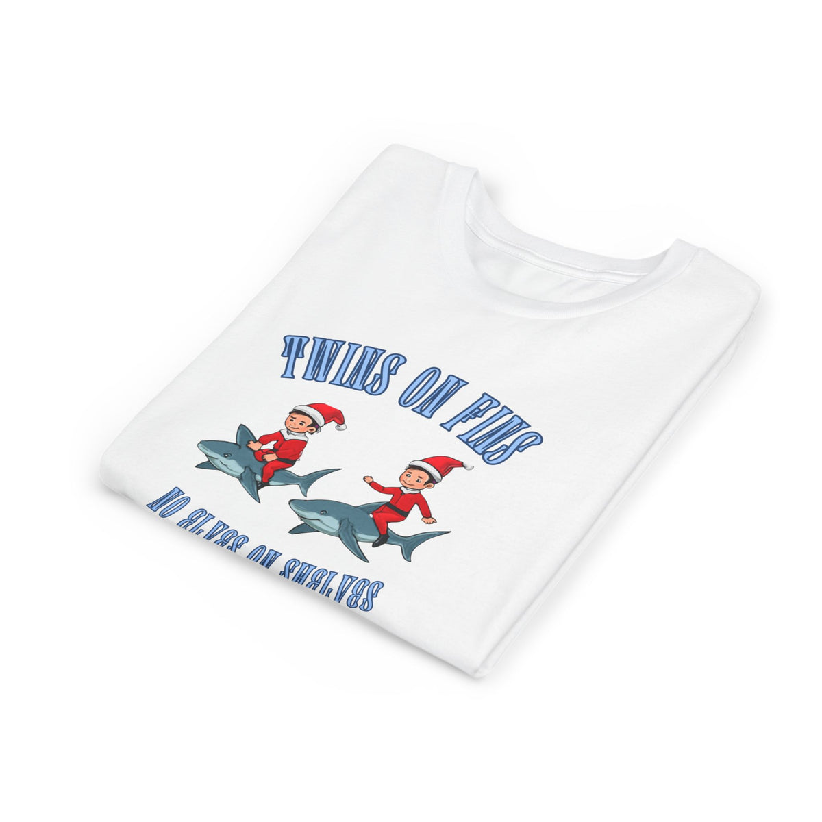 Twins on Fins- Shark Graphic Shirt- Elves on Shelves Parody