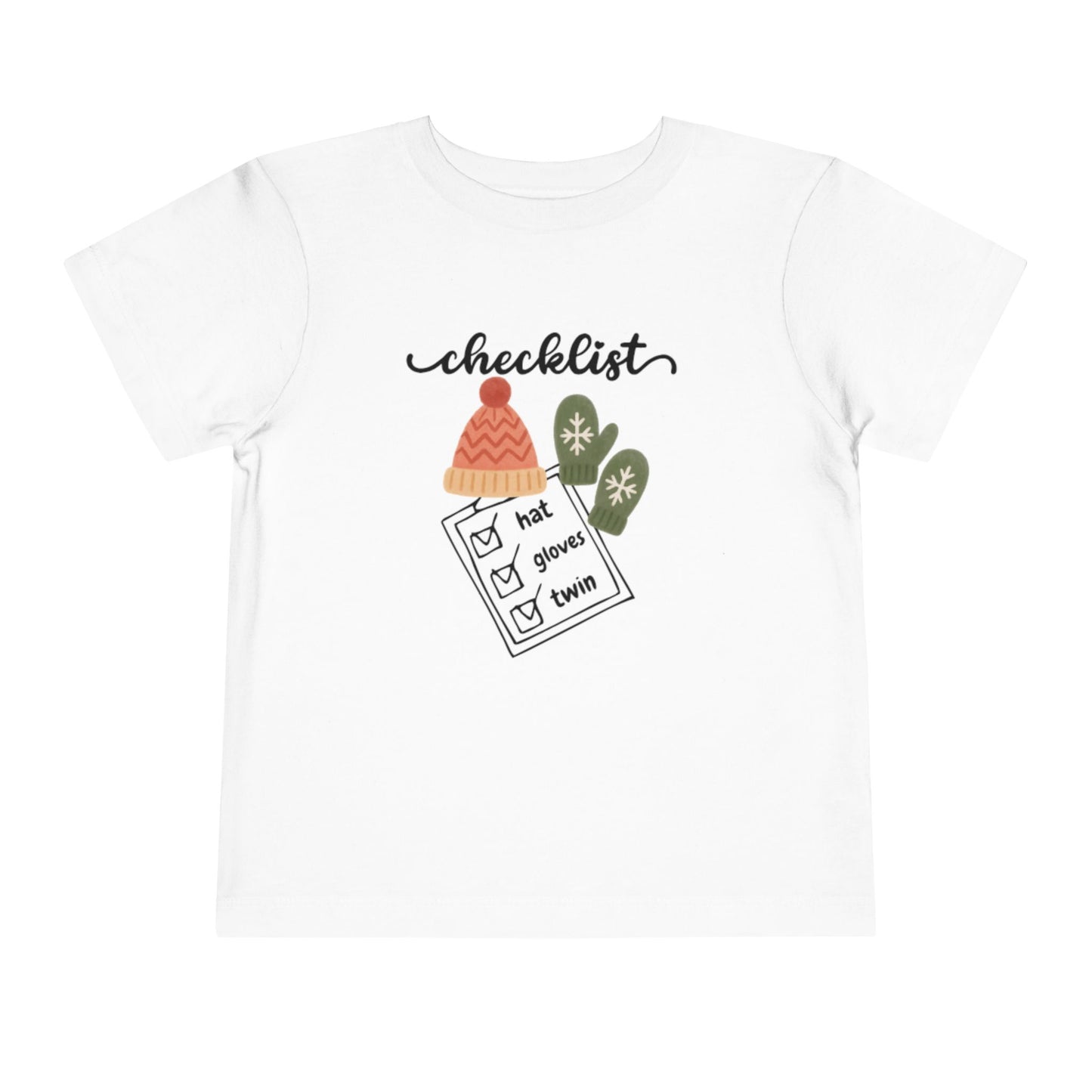 Toddler Tee - 'Twin Checklist' Winter Hat & Mittens Graphic