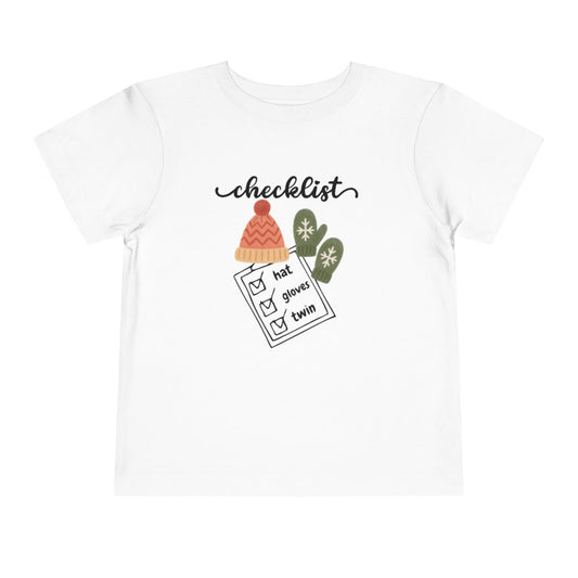 Toddler Tee - 'Twin Checklist' Winter Hat & Mittens Graphic