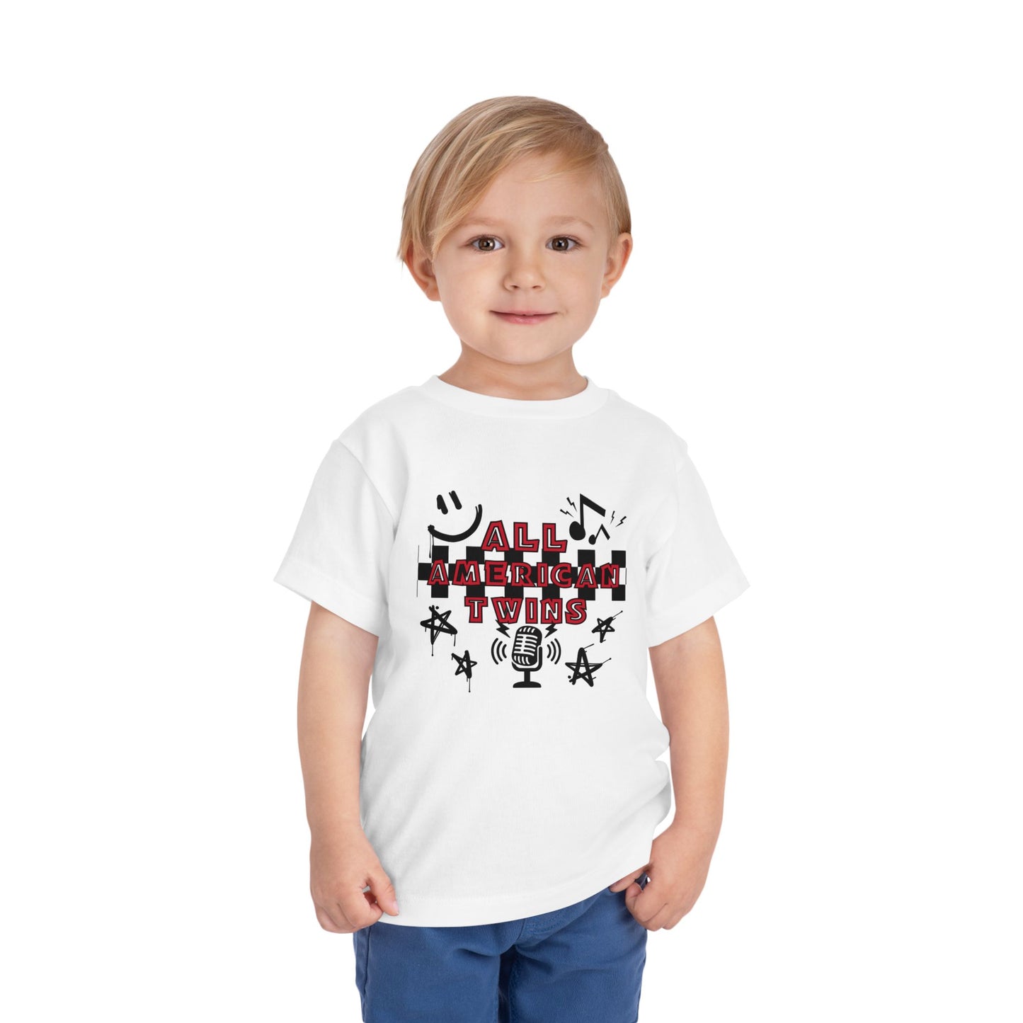 All American Twins Toddler Tee - Patriotic Music Microphone Design