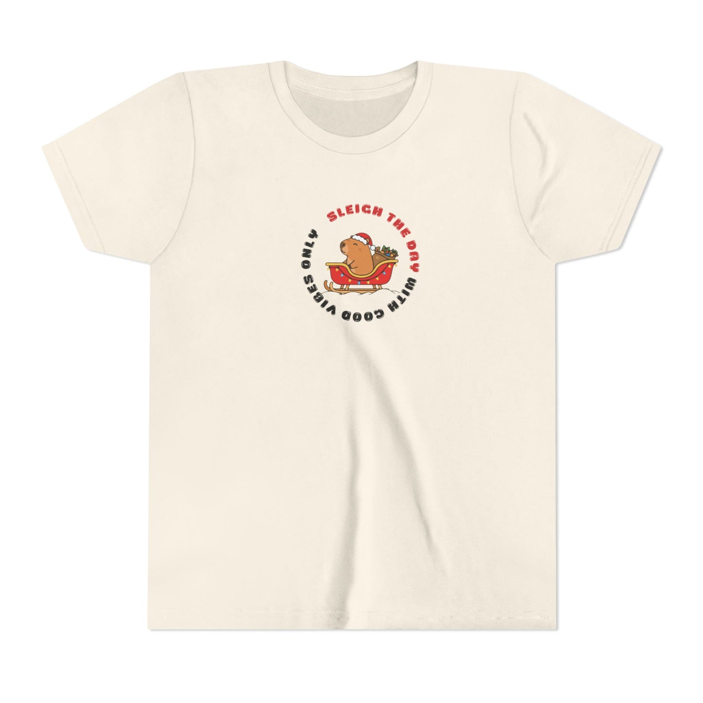 Youth Tee — 'Sleigh The Day' Capybara on Sled Christmas Shirt