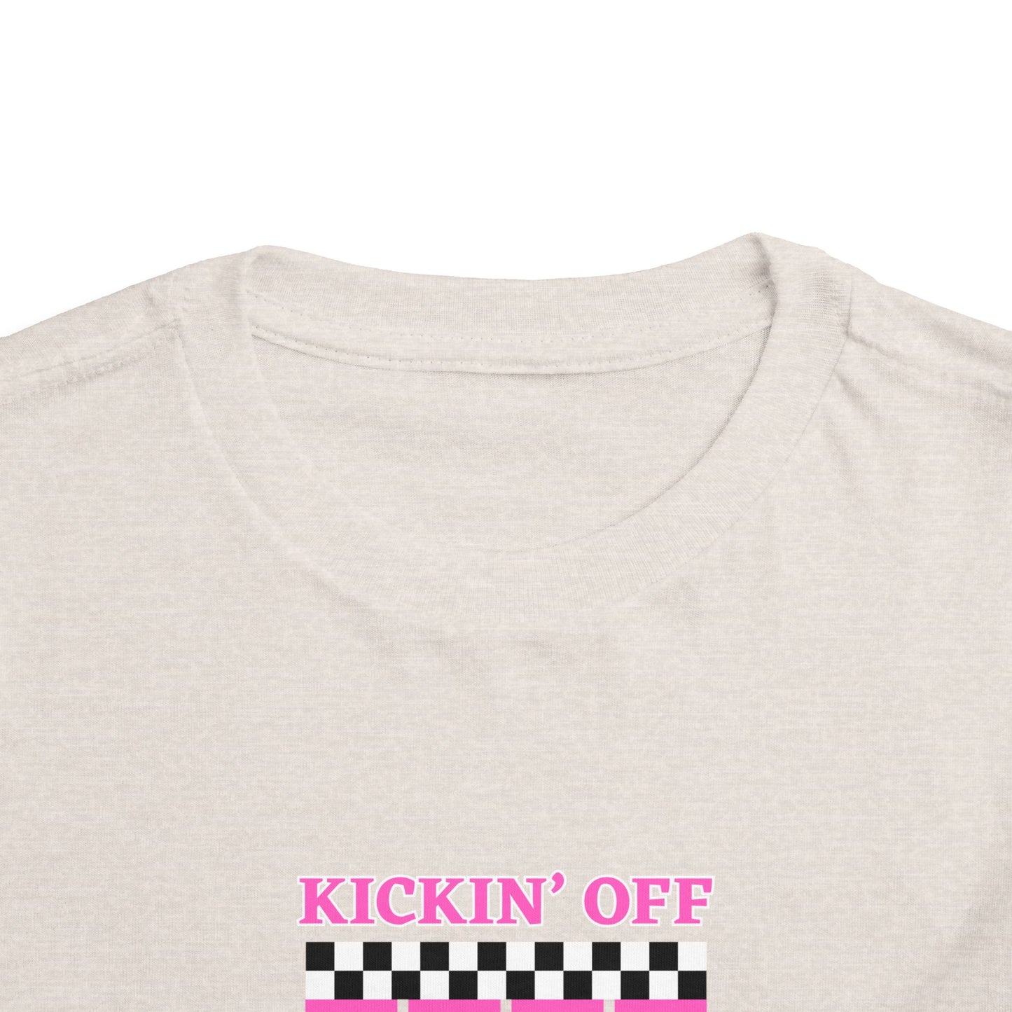 Toddler Girls Soccer Third Birthday Tee — "Kickin' Off Three Years" Pink