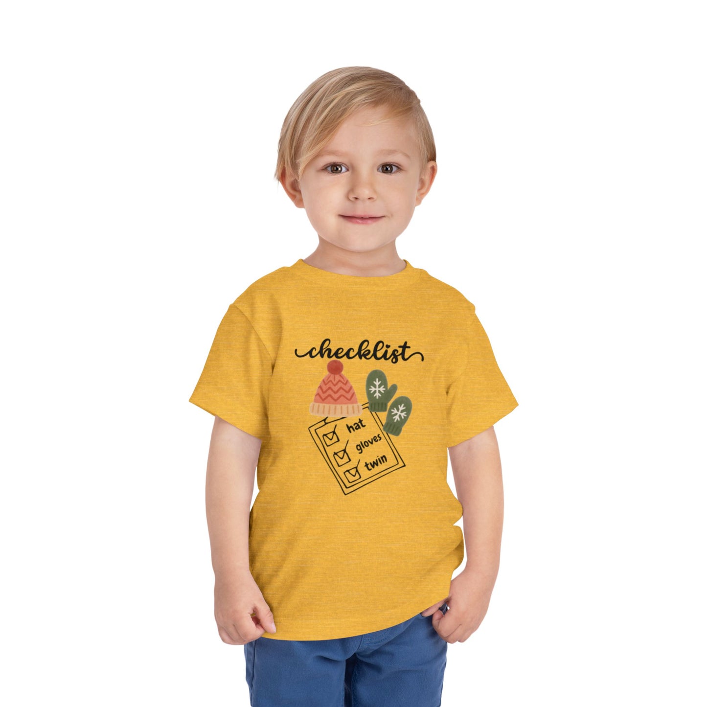 Toddler Tee - 'Twin Checklist' Winter Hat & Mittens Graphic