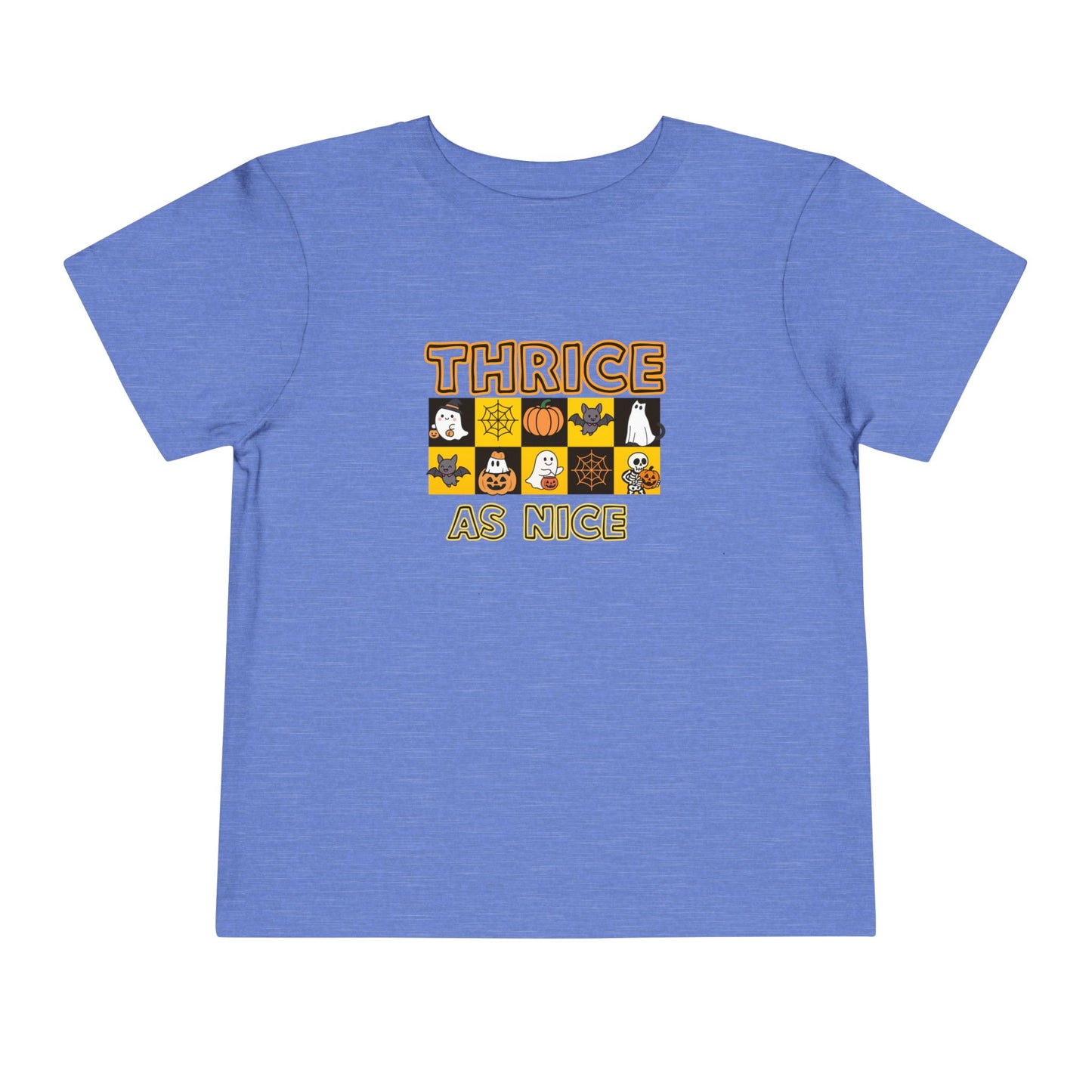 Triplet Halloween Matching Tee — "Thrice As Nice" Cute Checkerboard Fall Graphic (2 to 5 years)