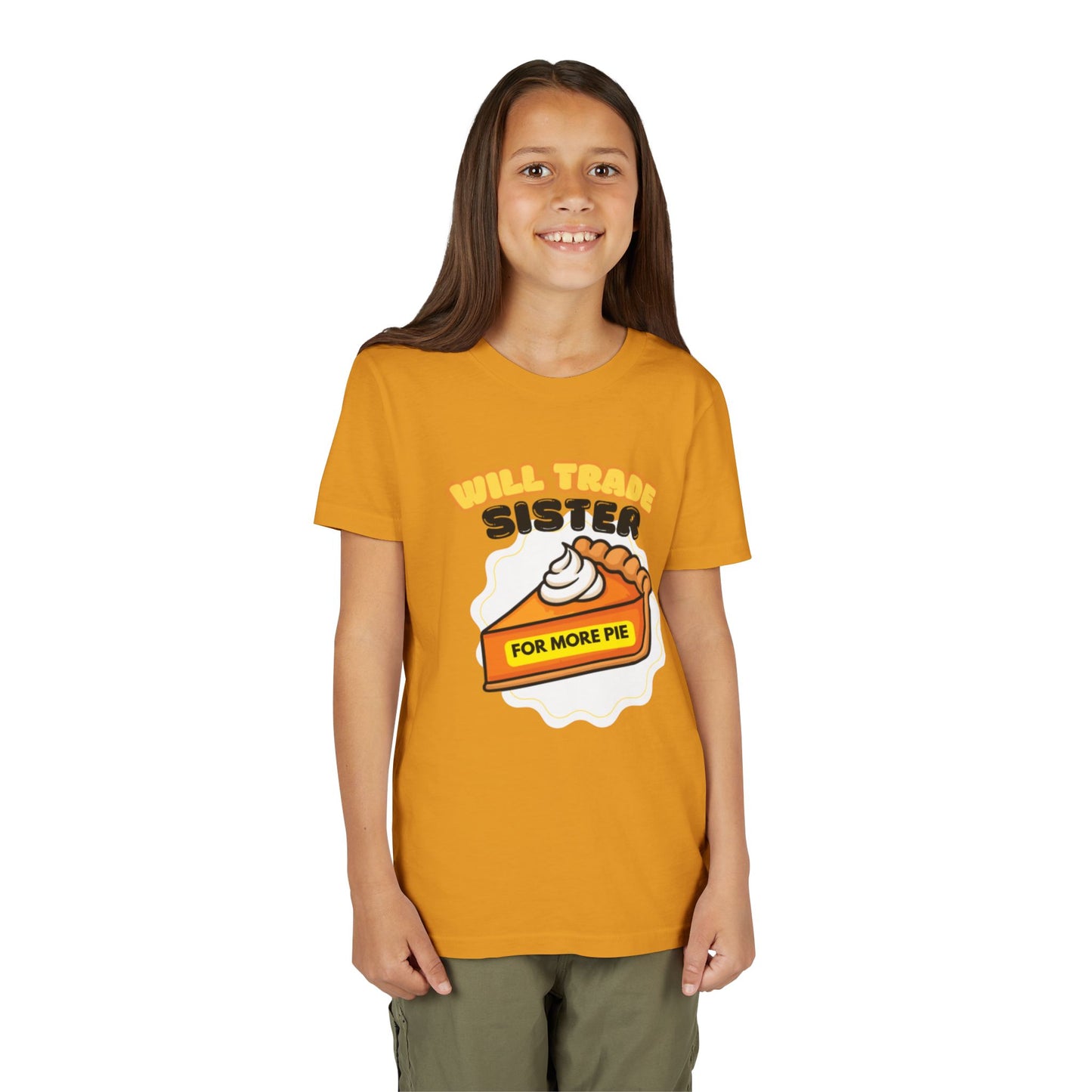 Teenage Sibling Tee - "Will Trade Sister for More Pie" Funny Kids Thanksgiving Shirt