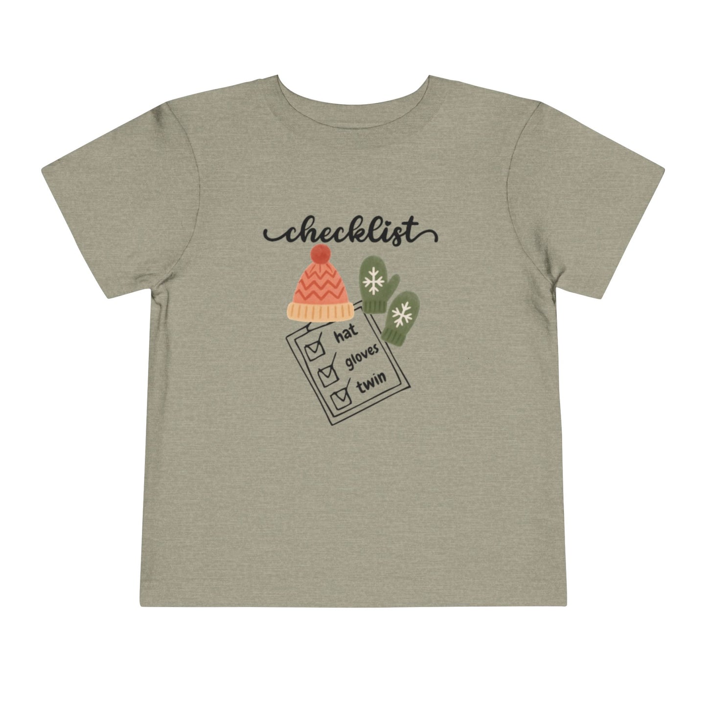 Toddler Tee - 'Twin Checklist' Winter Hat & Mittens Graphic