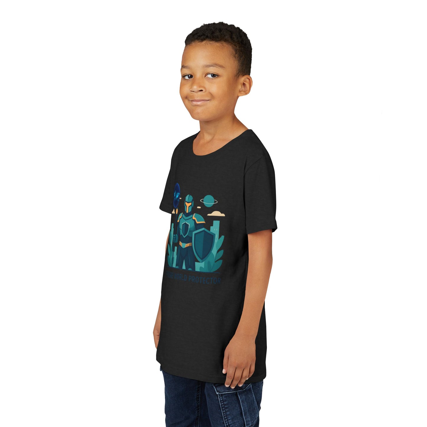 Youth Tee — "Future World Protector" Space Knight Graphic Shirt