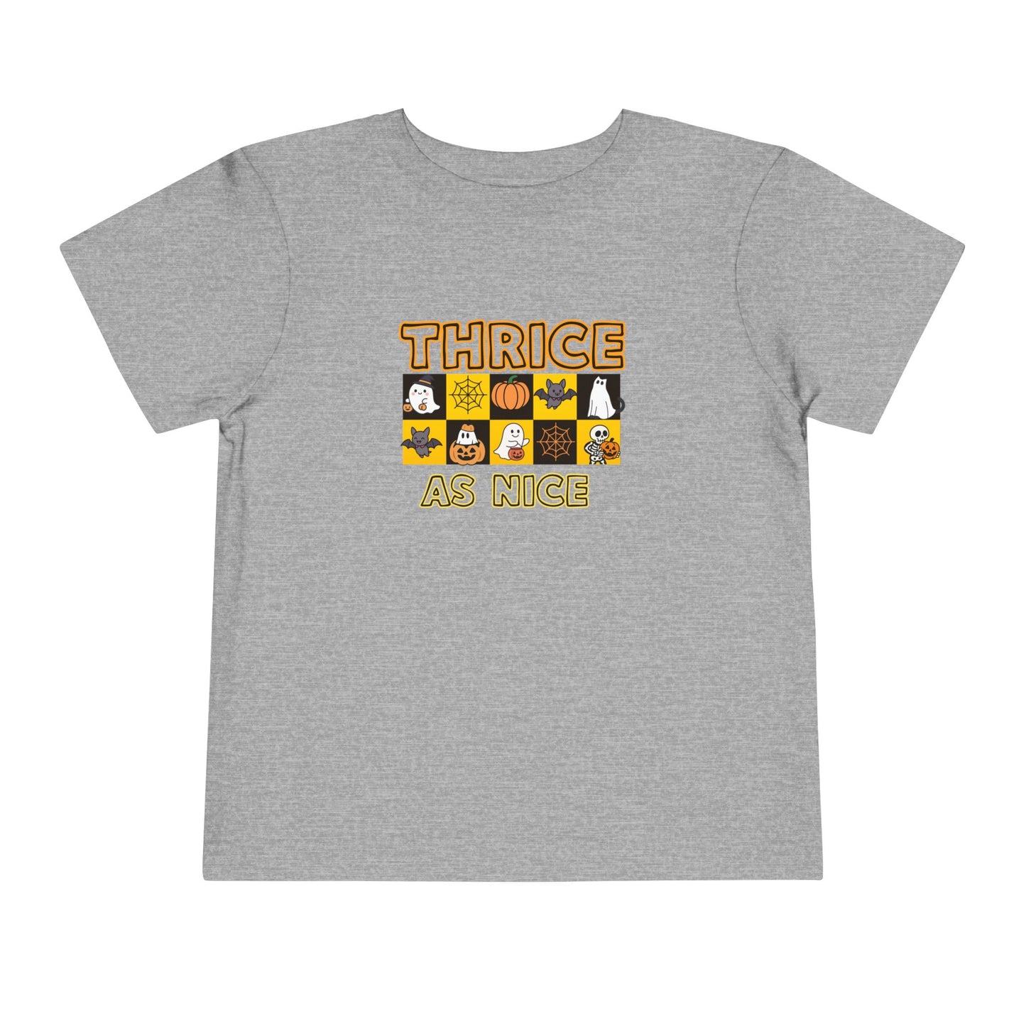 Triplet Halloween Matching Tee — "Thrice As Nice" Cute Checkerboard Fall Graphic (2 to 5 years)