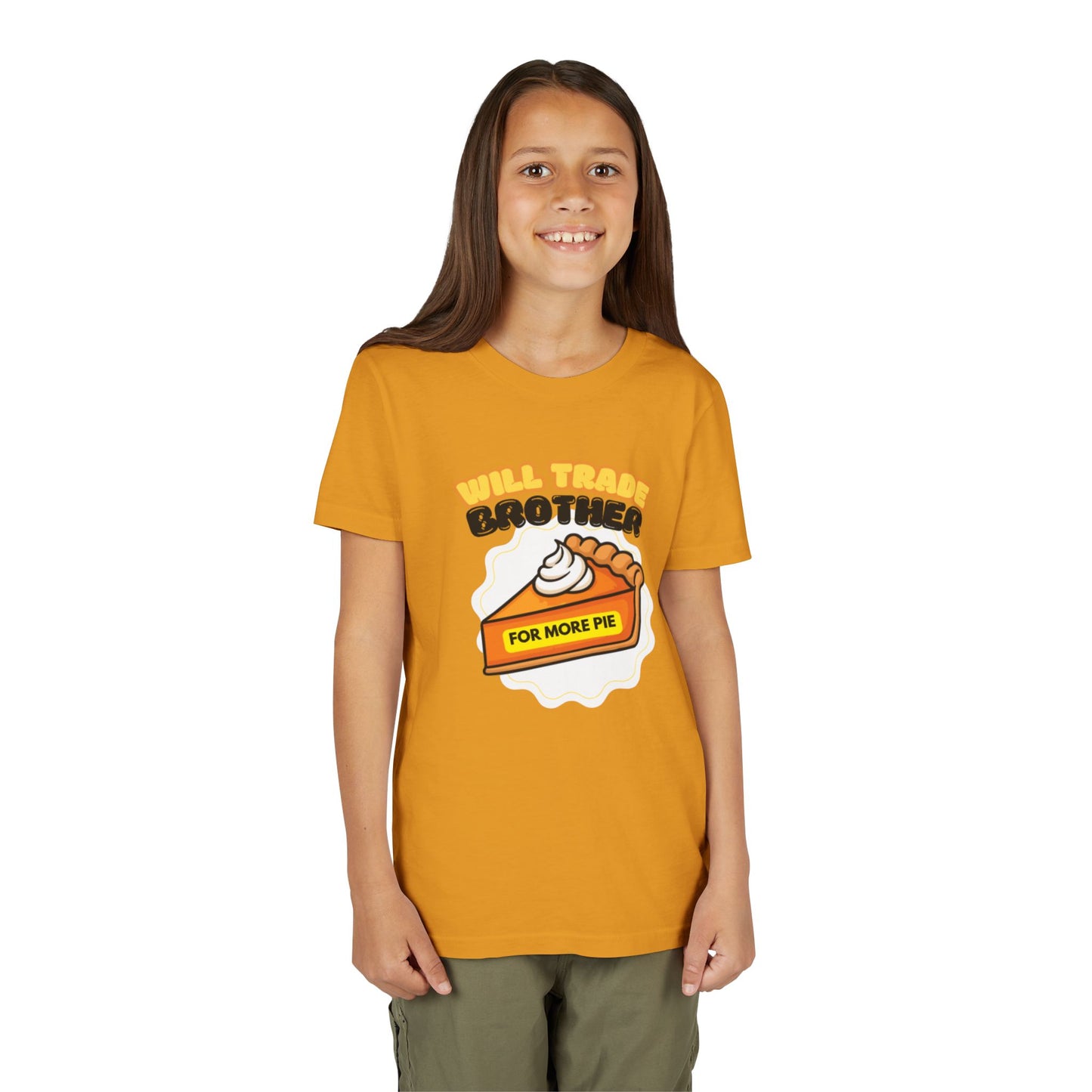 Youth Tee — "Will Trade Brother For More Pie" Thanksgiving Kids T-Shirt