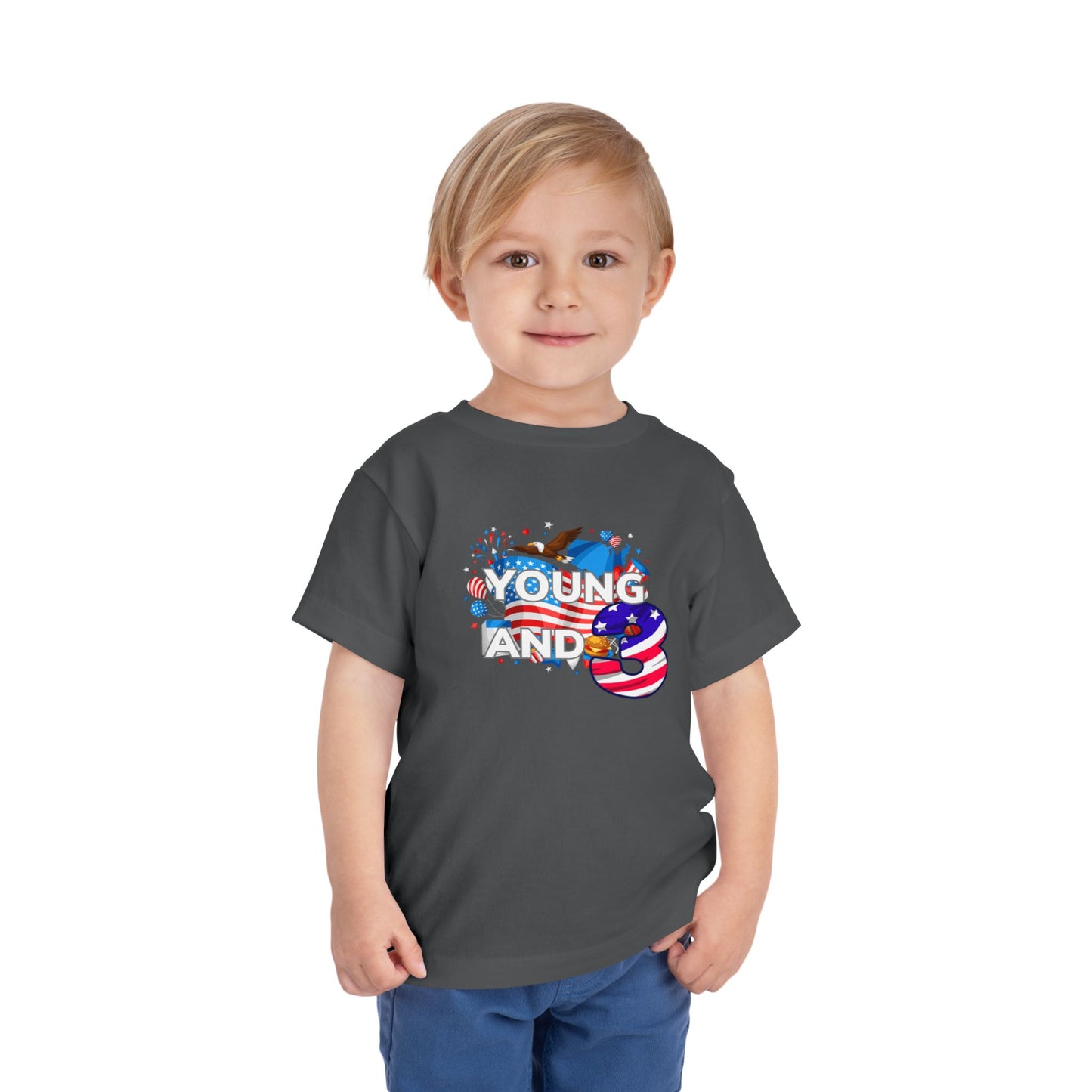 3rd Birthday- "Young and Free" USA Toddler Tee – Cute Kids' Unisex Shirt with Patriotic Design