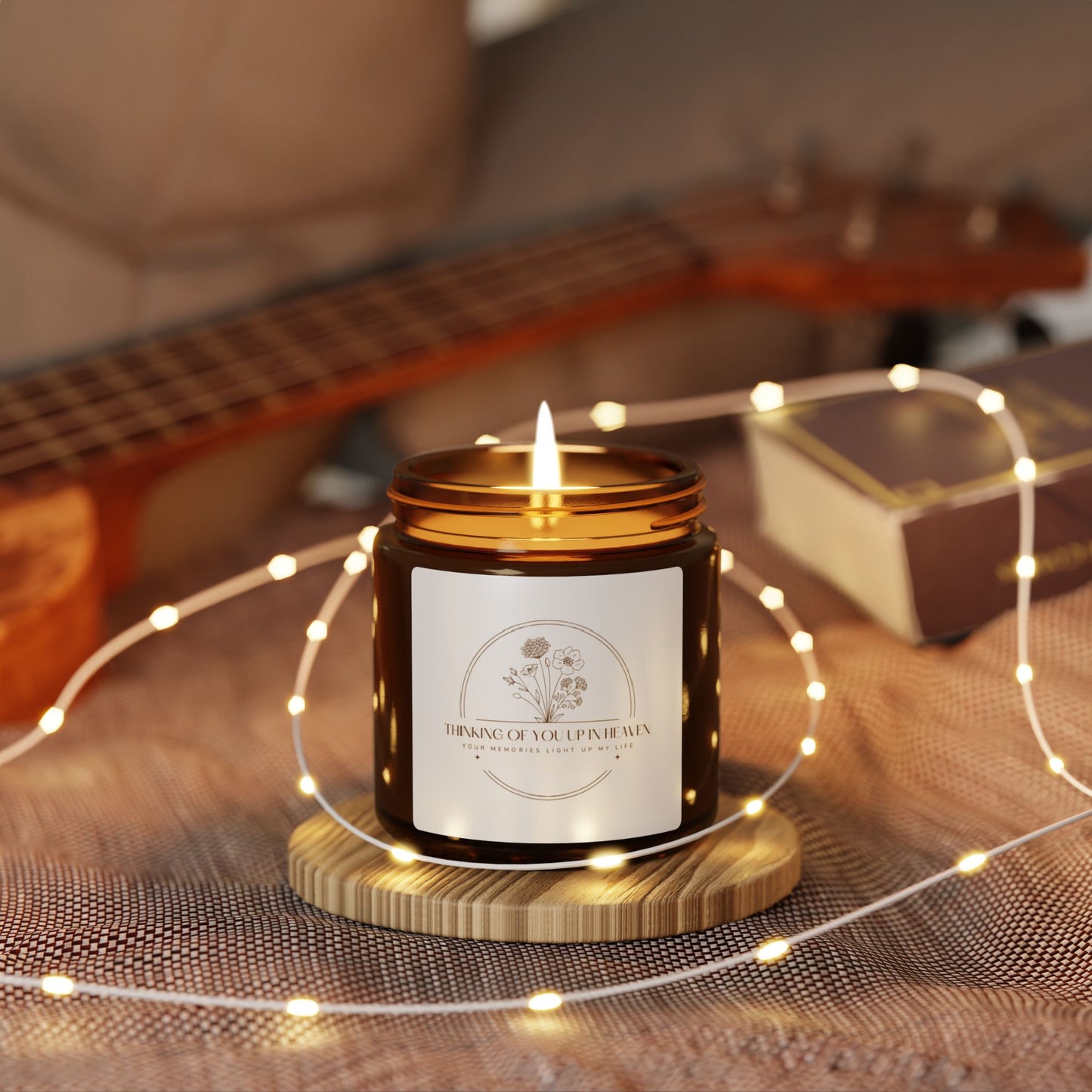Bereavement Anniversary Soy Candle - Thinking of You up in Heaven - Loss of a loved one- Special Memories Gift