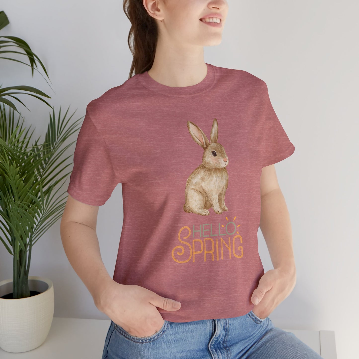 Hello Spring Bunny T-Shirt — Cute Watercolor Rabbit Spring Tee