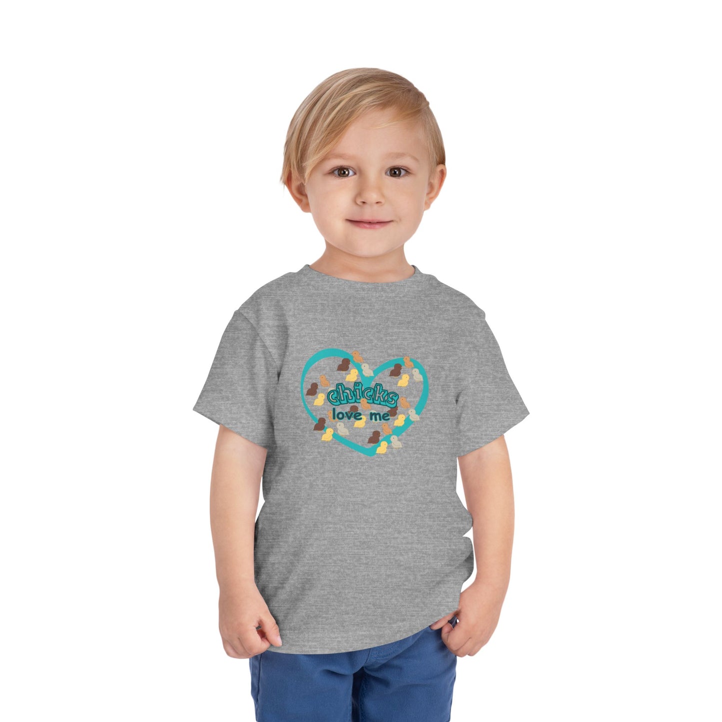 Toddler Easter Tee — "Chicks Love Me" Joke Heart Chick Pattern Shirt for boys