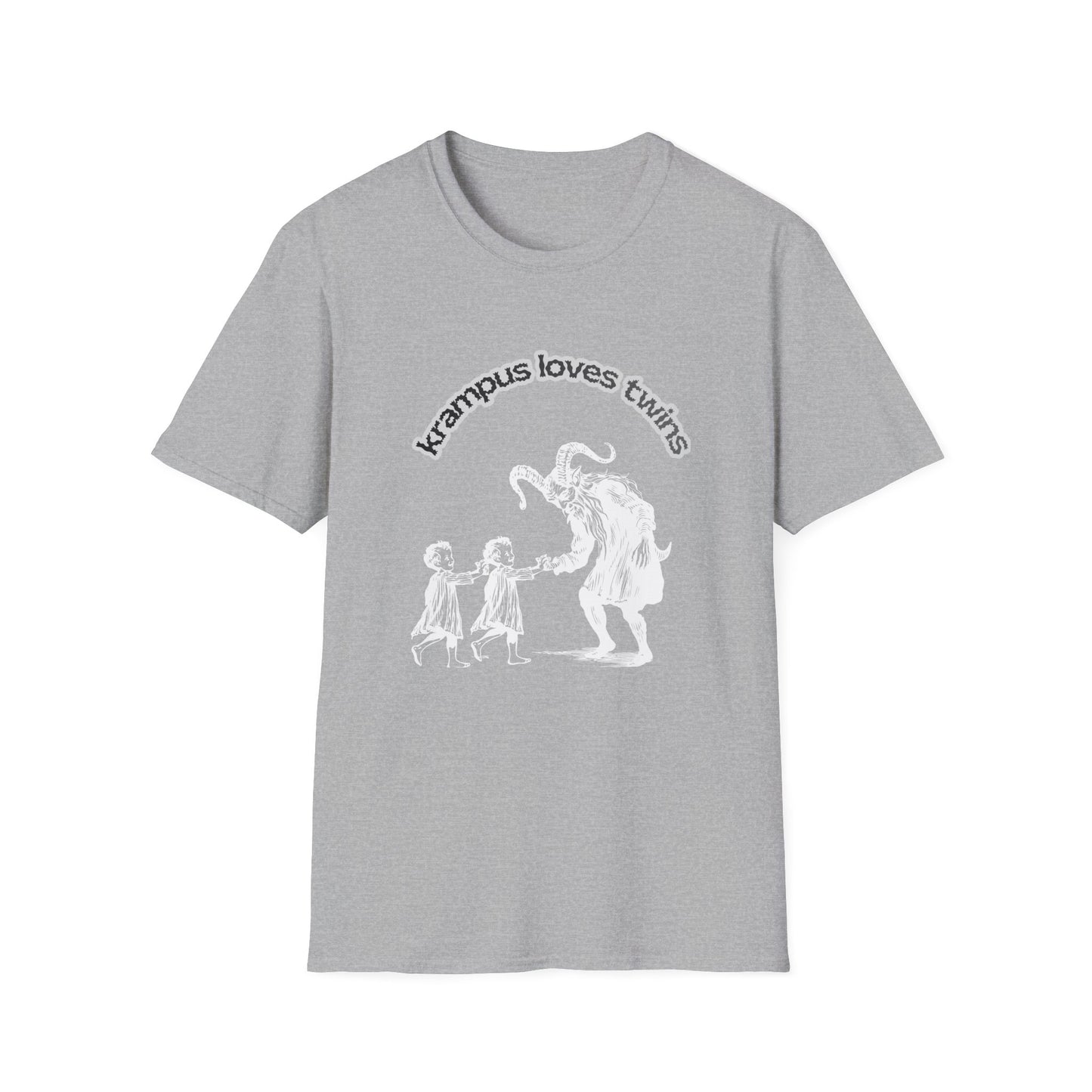 Krampus Loves Twins- Horror Theme Twin Parent Shirt — Funny Gothic Holiday Tee