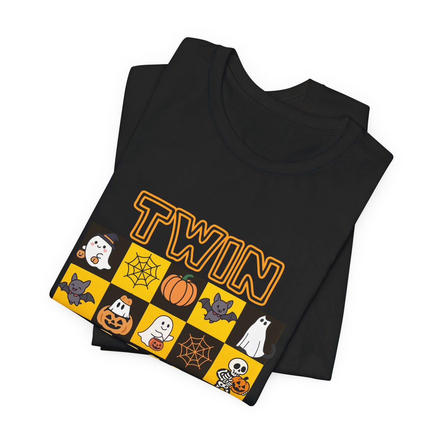 Twin Mama Halloween Tee – Cute Spooky Checkerboard Shirt for Twin Moms
