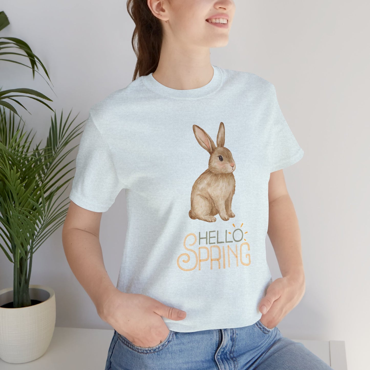 Hello Spring Bunny T-Shirt — Cute Watercolor Rabbit Spring Tee