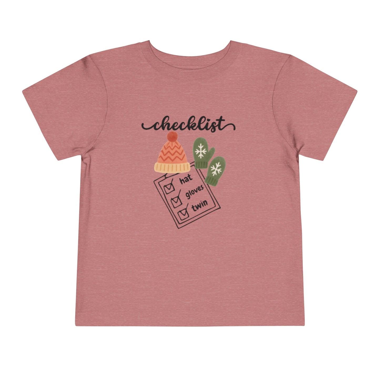 Toddler Tee - 'Twin Checklist' Winter Hat & Mittens Graphic