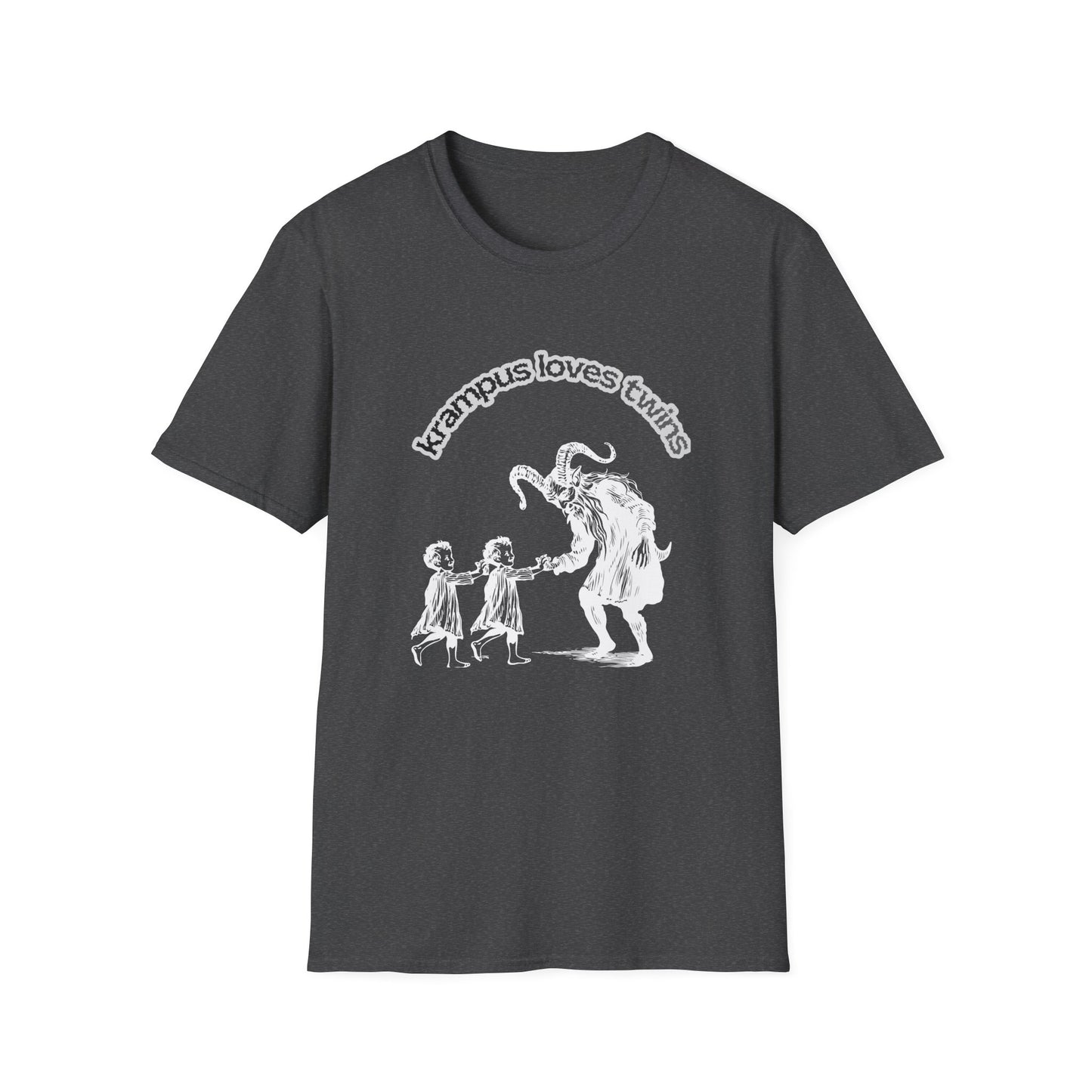 Krampus Loves Twins- Horror Theme Twin Parent Shirt — Funny Gothic Holiday Tee