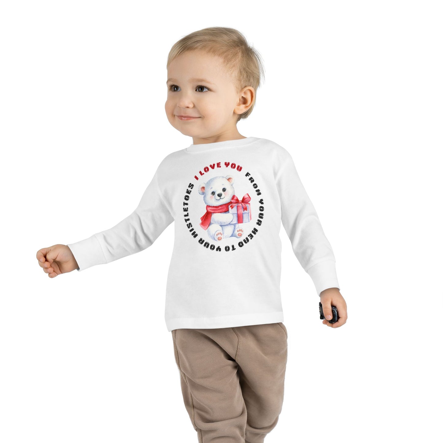 Toddler Long Sleeve Christmas Sweater  — 'I Love You from your head to your mistletoes' Polar Bear with Gift Decal