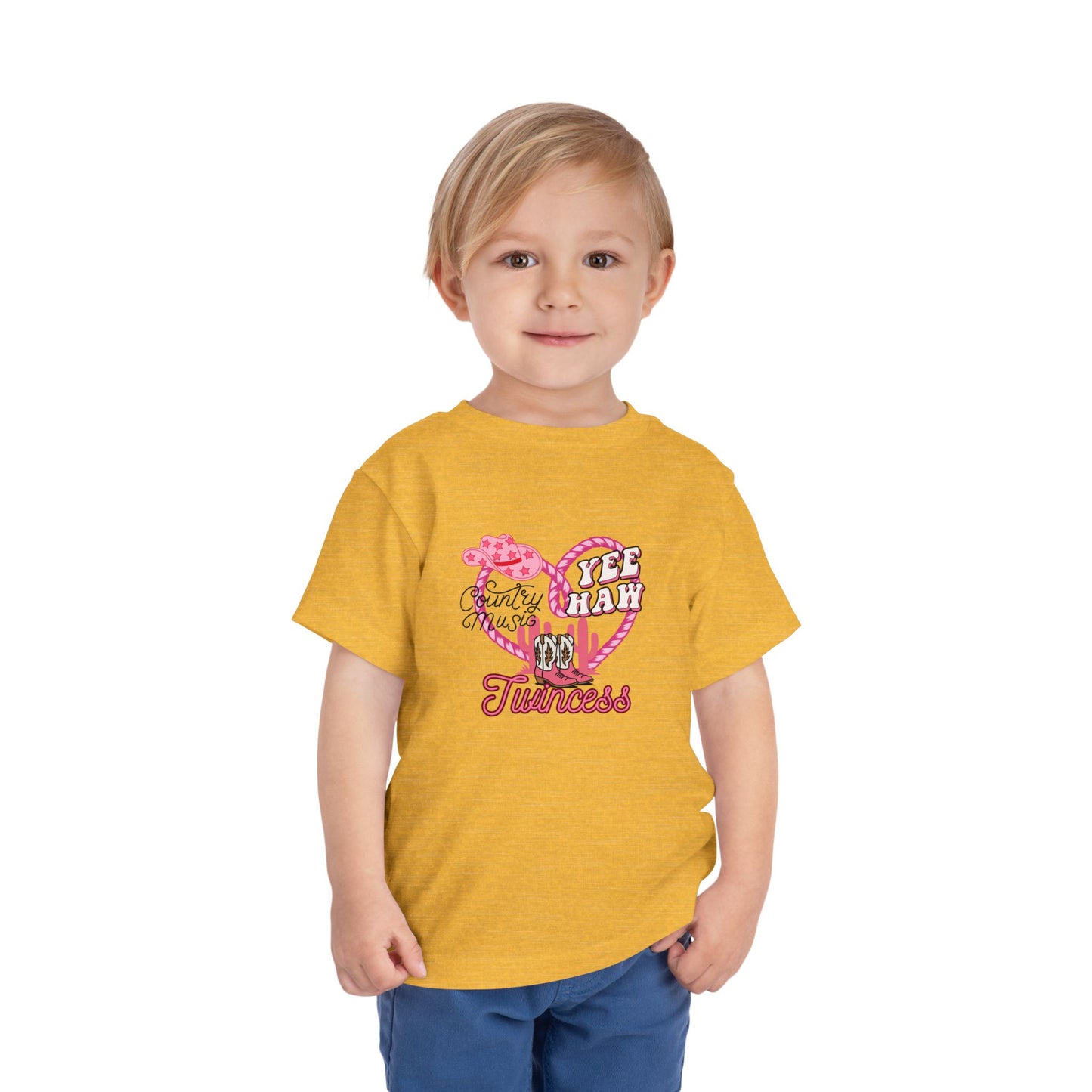 Twin Toddler Tee — 'Yee Haw Country Music Twincess' Pink Western Cowgirl Graphic