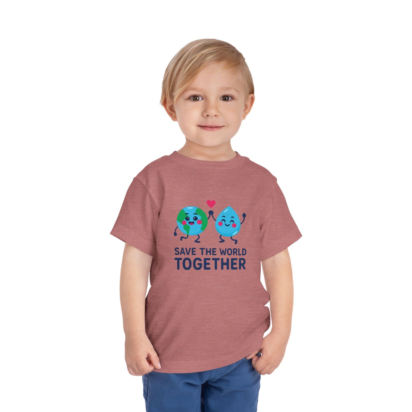 Toddler Tee — "Save the World Together" Earth & Water Cute Eco Kids Shirt