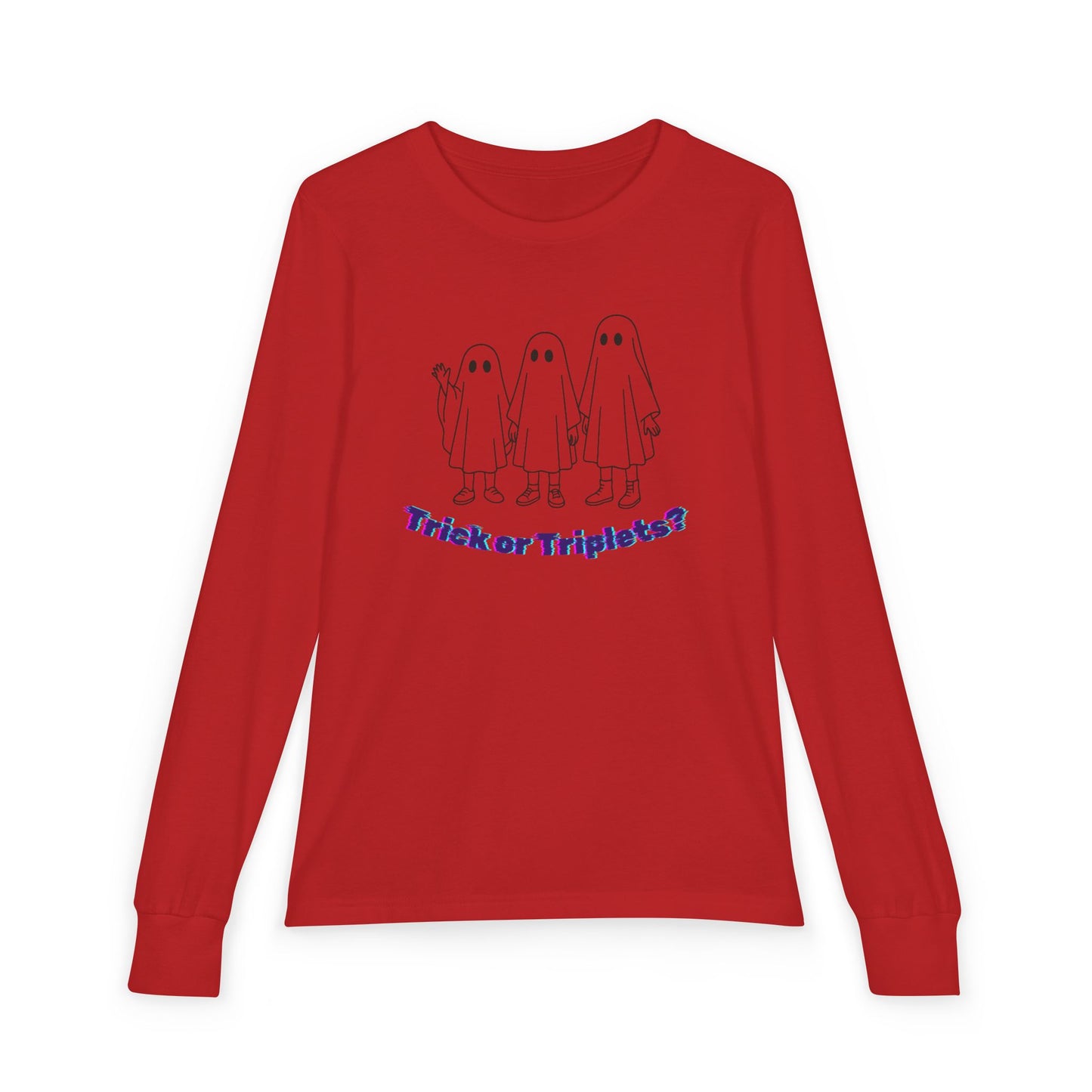 Youth Long Sleeve Tee — 'Trick or Triplets?' Ghosts Halloween Shirt