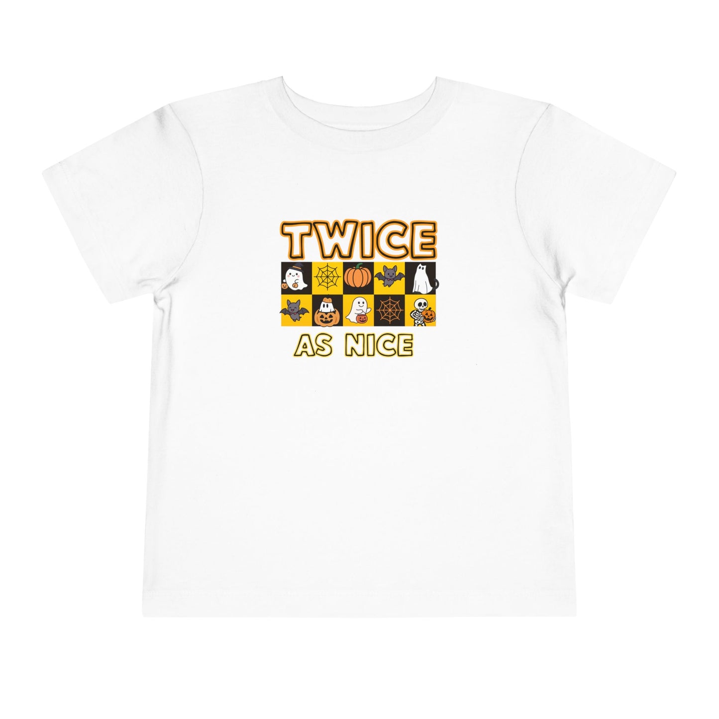 Twin Toddler Halloween Shirt — "Twice As Nice" Cute Character Grid Graphic (2 to 5 years)