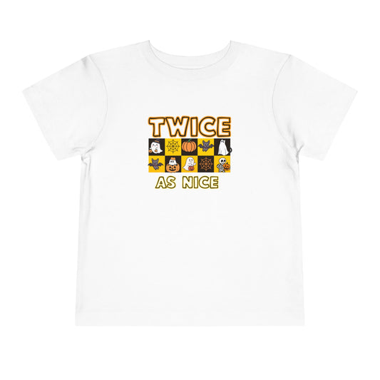 Twin Toddler Halloween Shirt — "Twice As Nice" Cute Character Grid Graphic (2 to 5 years)
