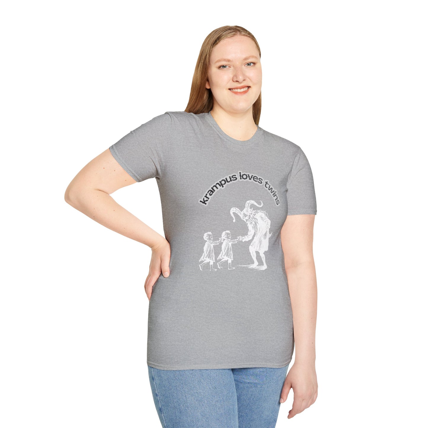 Krampus Loves Twins- Horror Theme Twin Parent Shirt — Funny Gothic Holiday Tee