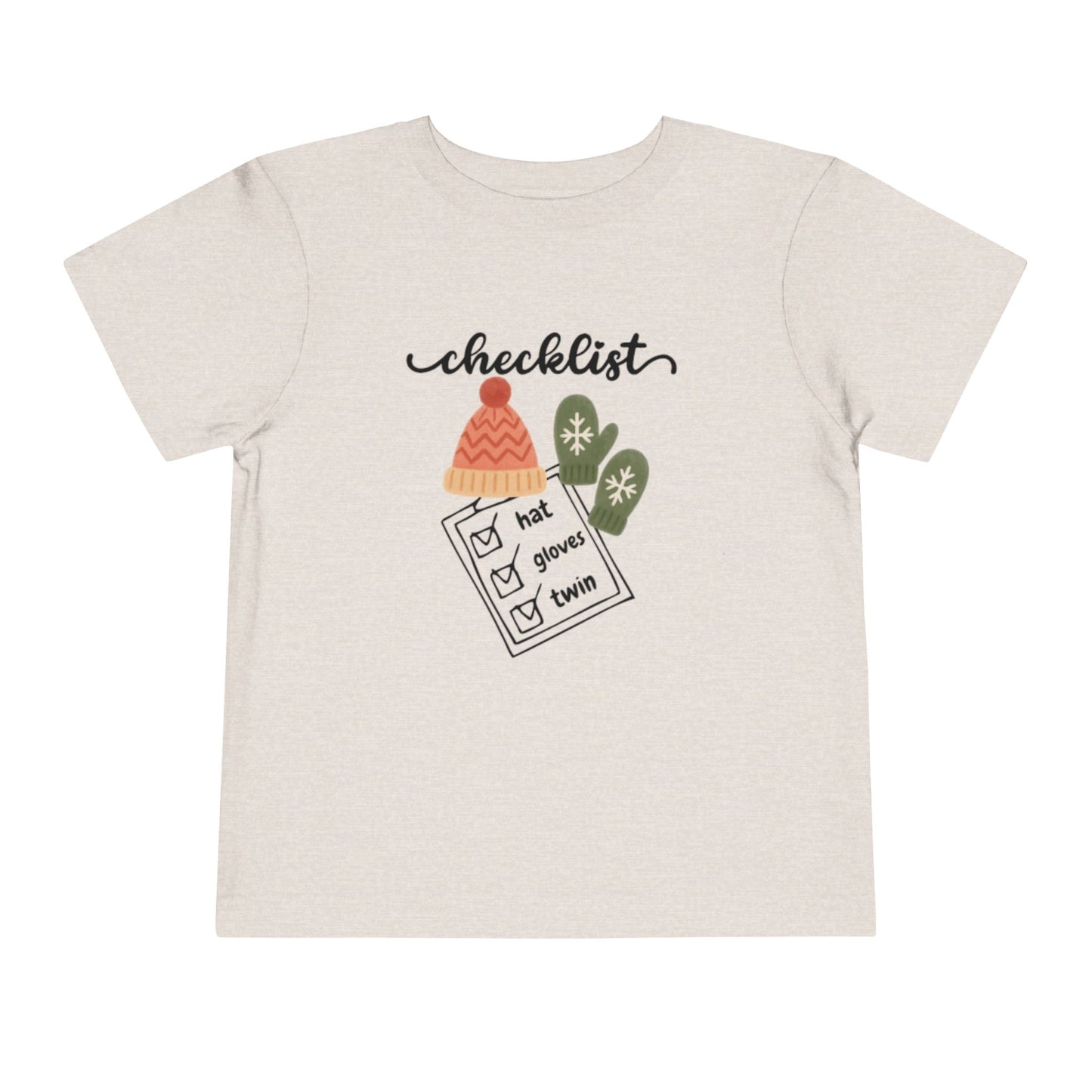 Toddler Tee - 'Twin Checklist' Winter Hat & Mittens Graphic