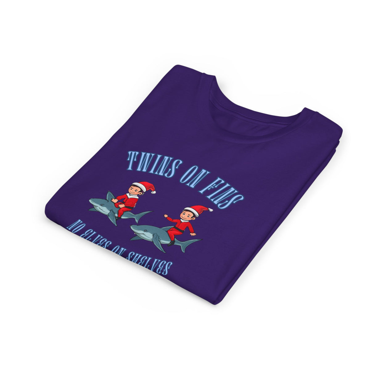 Twins on Fins- Shark Graphic Shirt- Elves on Shelves Parody