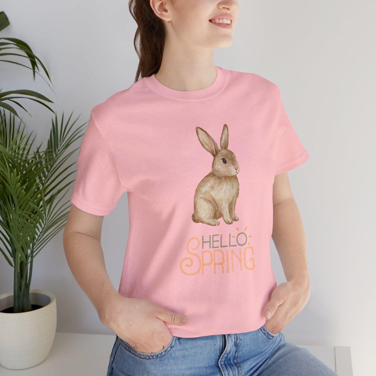 Hello Spring Bunny T-Shirt — Cute Watercolor Rabbit Spring Tee