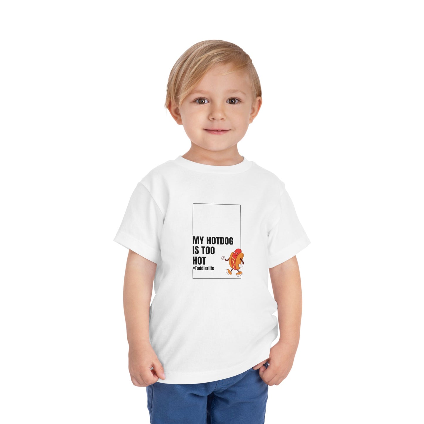 Toddler Tee — "My Hotdog Is Too Hot" Cute Cartoon Hot Dog Kids Shirt