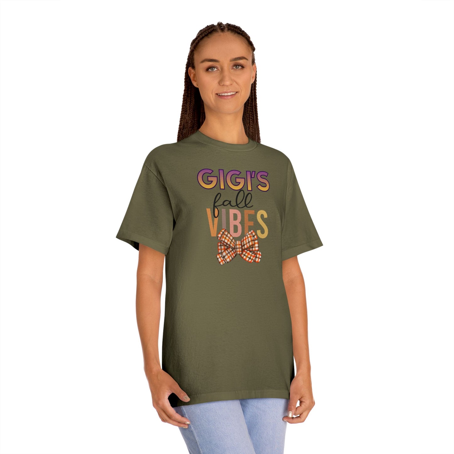 Gigi's Fall Vibes Tee — Plaid Bow Grandma Autumn Shirt