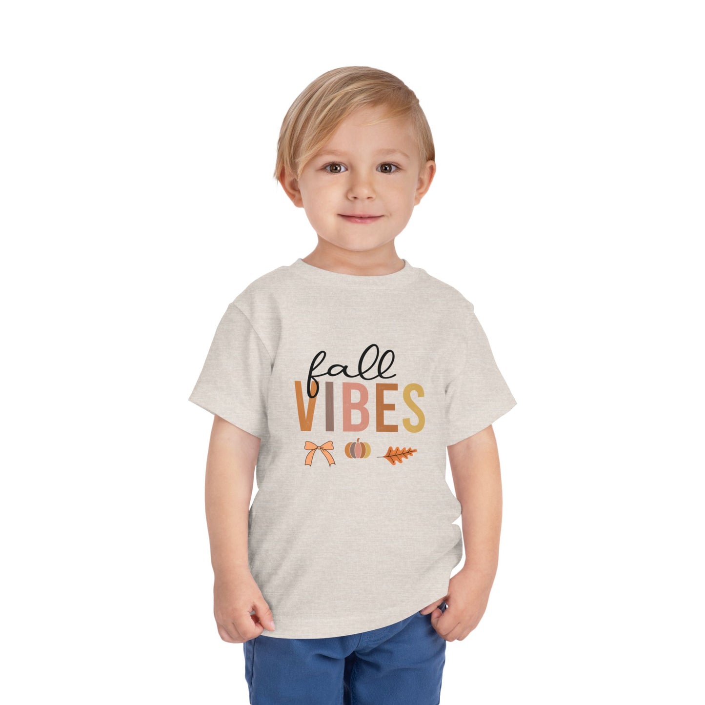 Toddler Tee – "Fall Vibes" Pumpkin & Leaf Autumn Graphic
