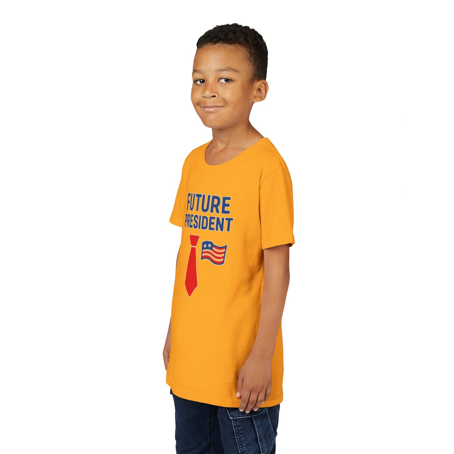 Youth Tee — "Future President" Patriotic Kids T-Shirt with Tie & Flag Design