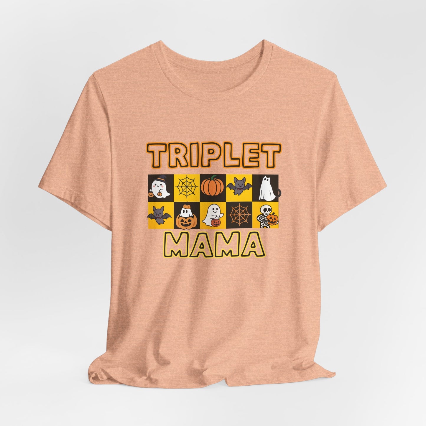 Triplet Mama Halloween Tee — Cute Spooky Mom Shirt with Ghosts & Pumpkins